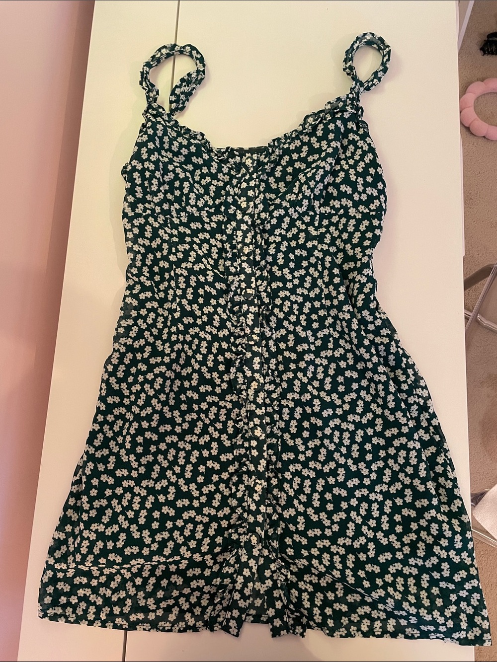 Floral Button-Front Green Sundress